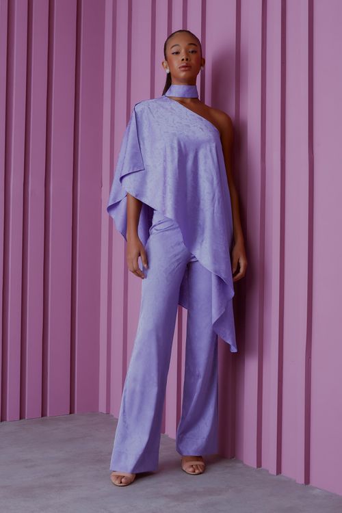 Macacão Duas Peças Jacquard Floral - Lavanda
