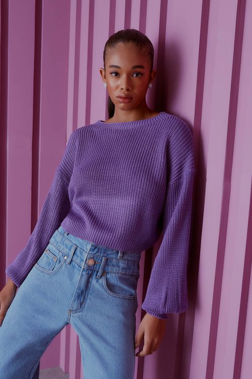 Blusa Tricot Decote Bateau - Lavanda