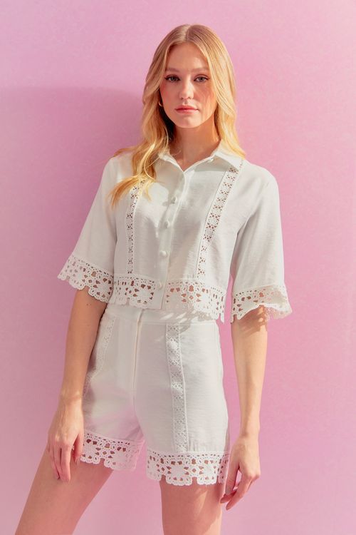 Conjunto Visco Renda Crochet - Off White