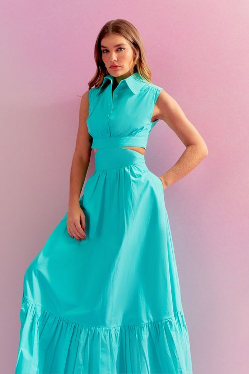 Vestido Cotton Pate Ombreira - Oceano