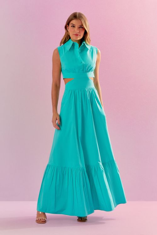 Vestido Cotton Pate Ombreira - Oceano