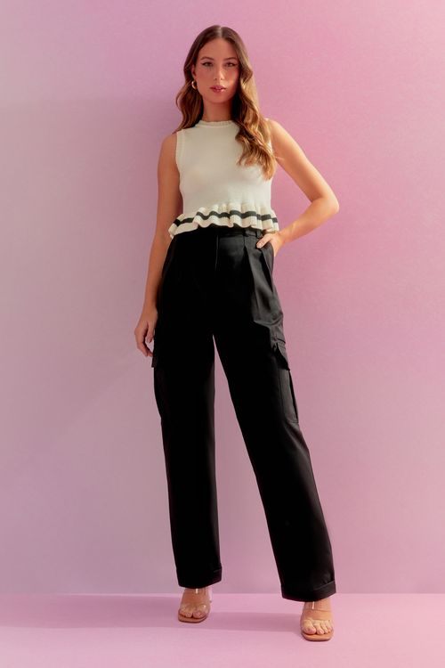 Calça Memory Pregas Cargo - Preto