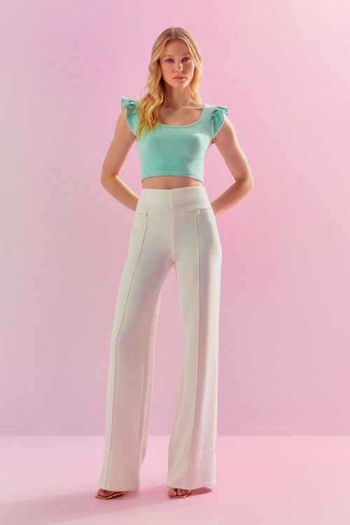 Calça Alfaiataria Colette Nervura - Off White