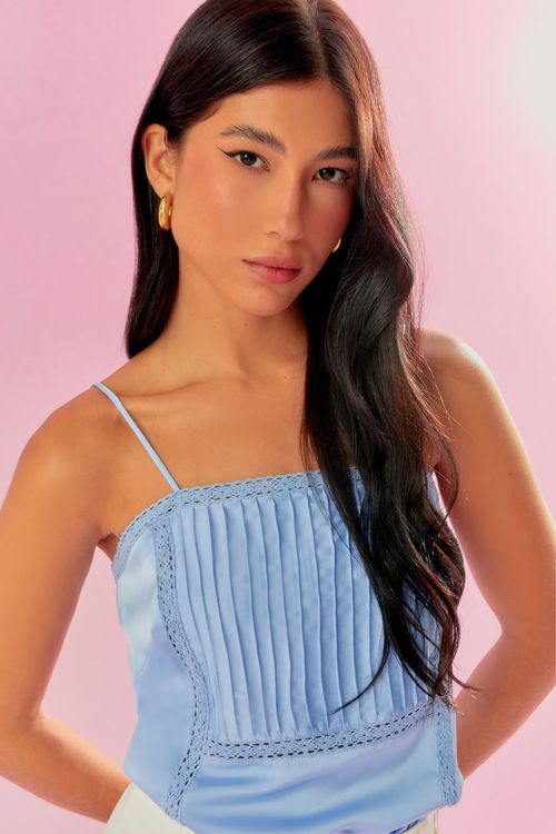 Blusa Cetim Nervuras Boudoir - Sky
