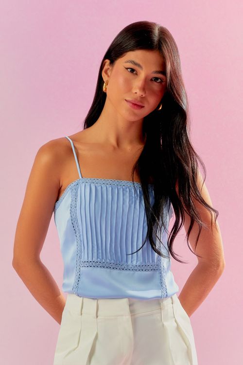 Blusa Cetim Nervuras Boudoir - Sky