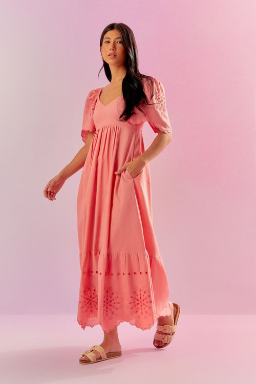 Vestido Linen Manga Bufante Rechilieu - Fondant