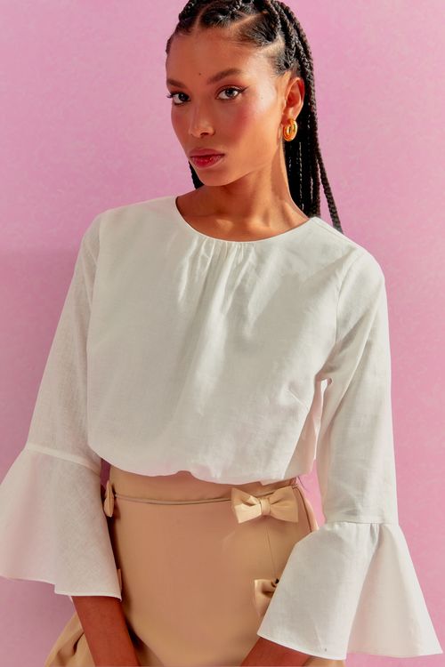 Blusa Linen Voil Manga Sino - Off White