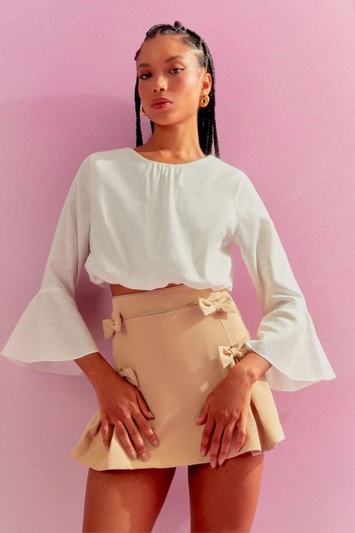 Blusa Linen Voil Manga Sino - Off White