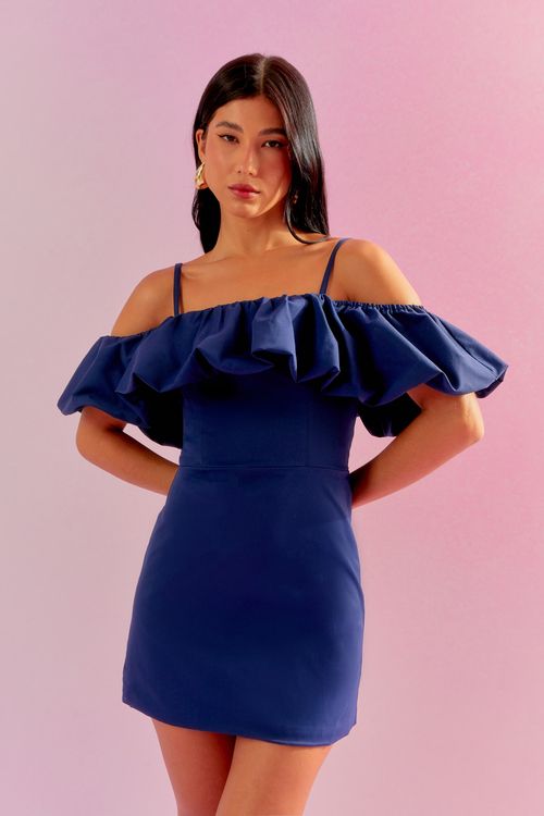 Vestido Sarja Paper Decote Balone - Marino