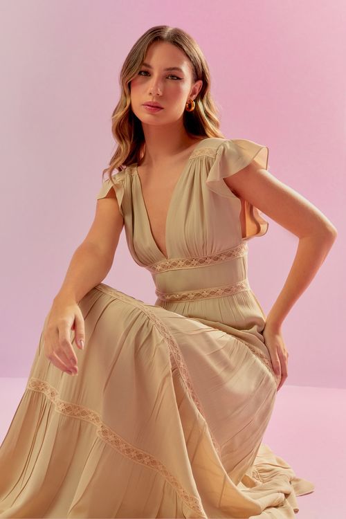 Vestido Georgette Boheme Rendas - Pérola