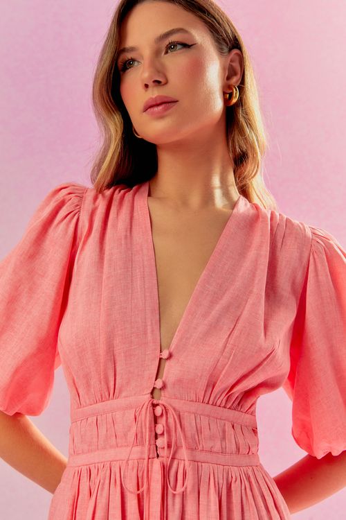 Vestido Rayon Linen Bordado Hortênsia - Fondant