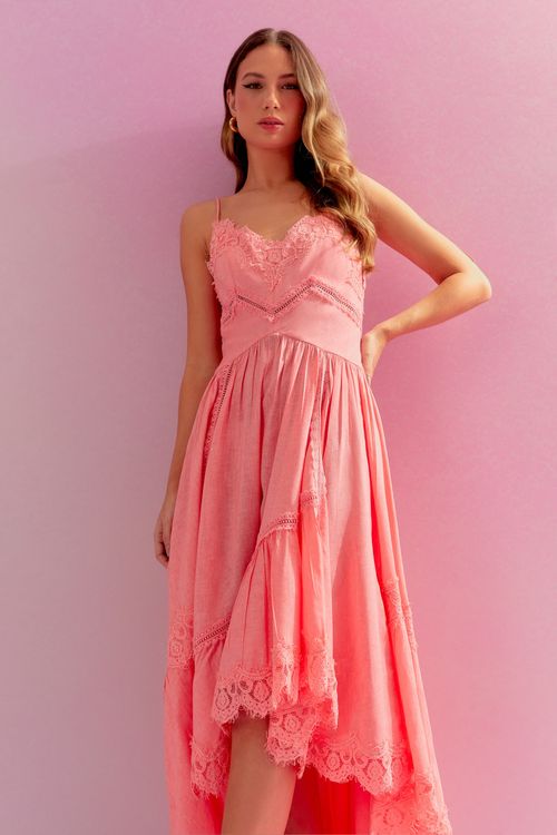 Vestido Rayon Assimétrico Rendas - Fondant