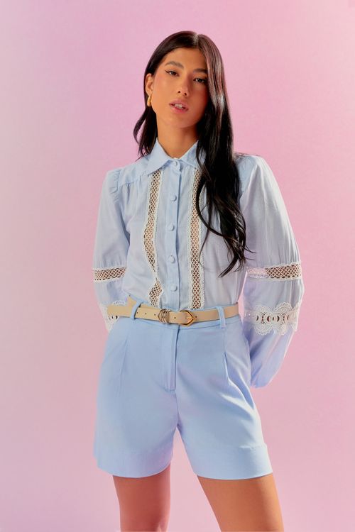 Camisa Listra Baby Rendas - Sky