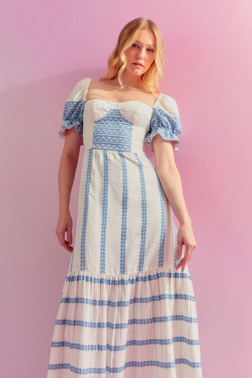 Vestido Princesa Bordado Especiarias - Marino
