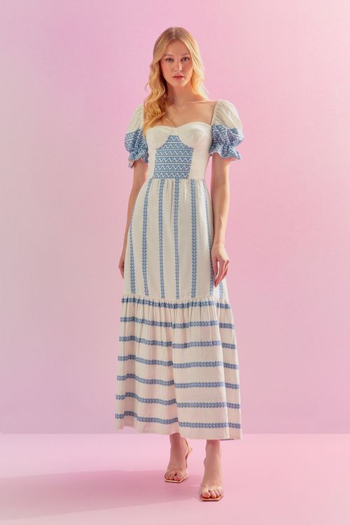 Vestido Princesa Bordado Especiarias - Marino