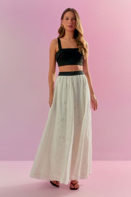 Saia Renda Richelieu Cos Elástico - Off White