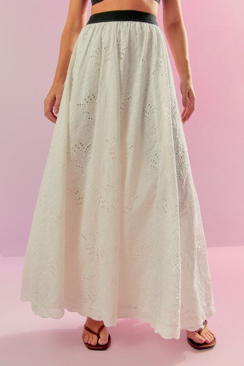 Saia Renda Richelieu Cos Elástico - Off White