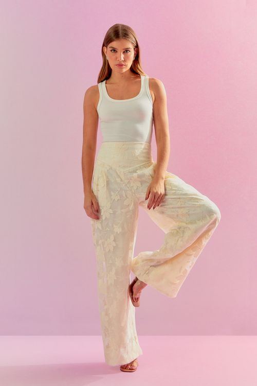 Calça Tela Floral - Off White
