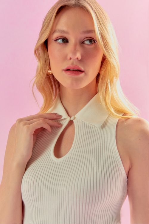 Blusa Tricot Polo Sem Manga - Off White
