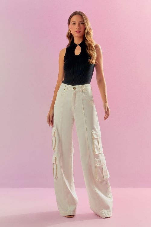 Calça Sarja Bolsos Joy - Off White