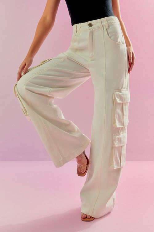 Calça Sarja Bolsos Joy - Off White