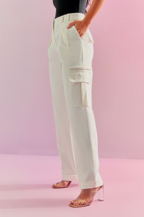 Calça Memory Pregas Cargo - Off White