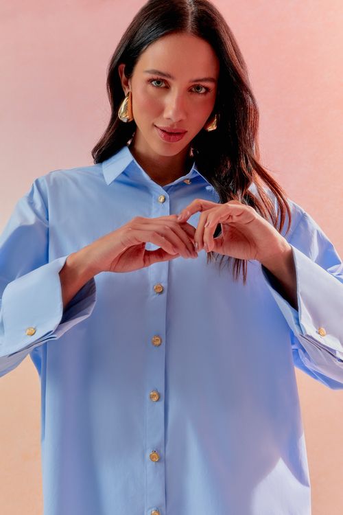 Camisa Cotton Oversize - Sky
