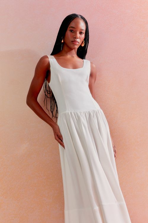 Vestido Nilo Midi Franzido - Off White
