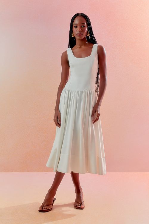 Vestido Nilo Midi Franzido - Off White