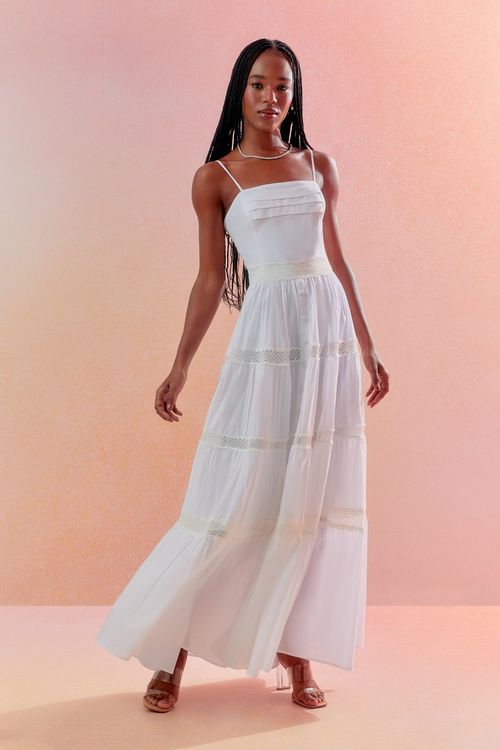 Vestido Cotton Voil Babados Renda - Off White