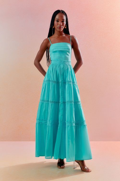 Vestido Cotton Voil Babados Renda - Oceano