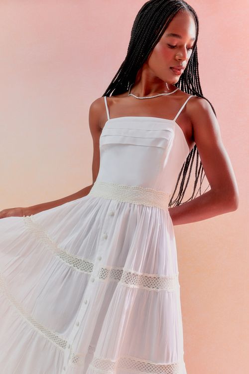 Vestido Cotton Voil Babados Renda - Off White