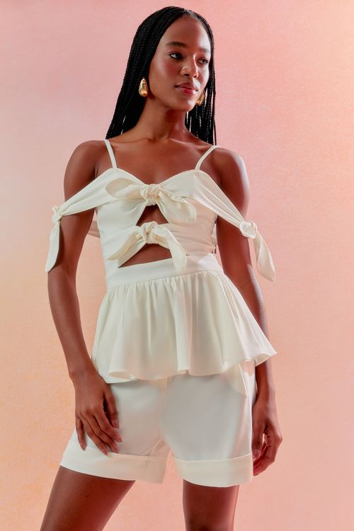 Blusa Crepe Ombro Laços - Off White