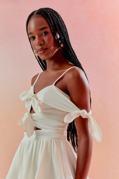 Blusa Crepe Ombro Laços - Off White