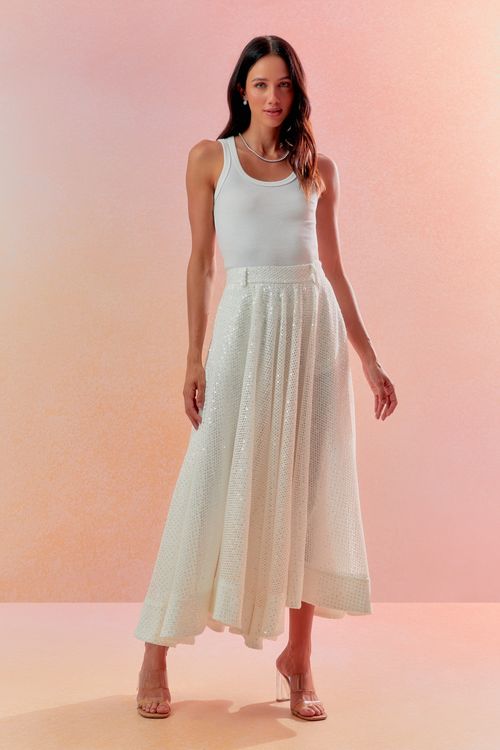 Saia Tela Micro Paetê - Off White