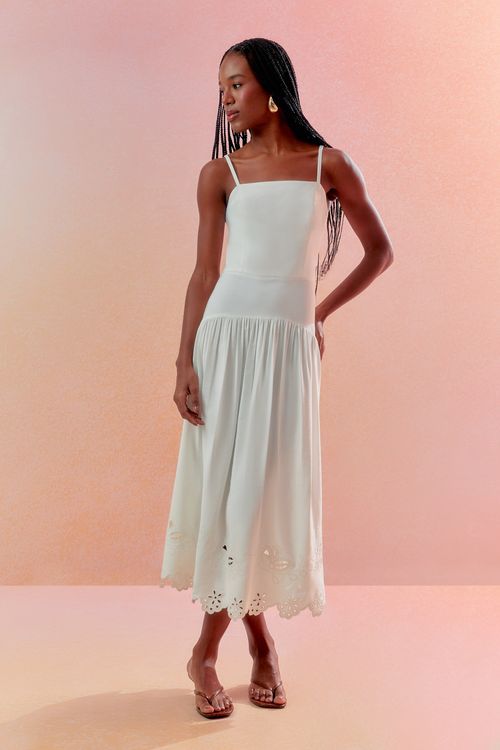 Vestido Twill Bordado Rechilier - Off White