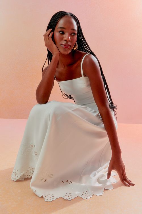 Vestido Twill Bordado Rechilier - Off White