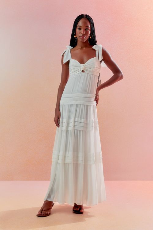 Vestido Musseline Pregas - Off White
