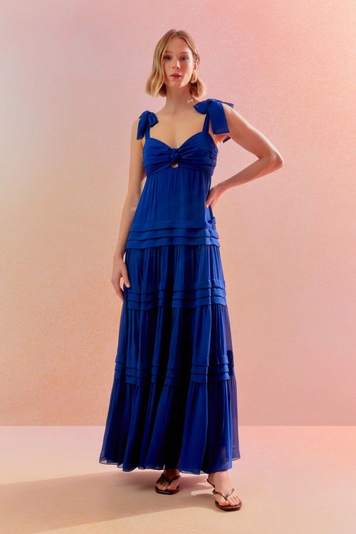 Vestido Musseline Pregas - Marino