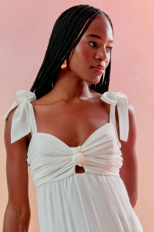 Vestido Musseline Pregas - Off White