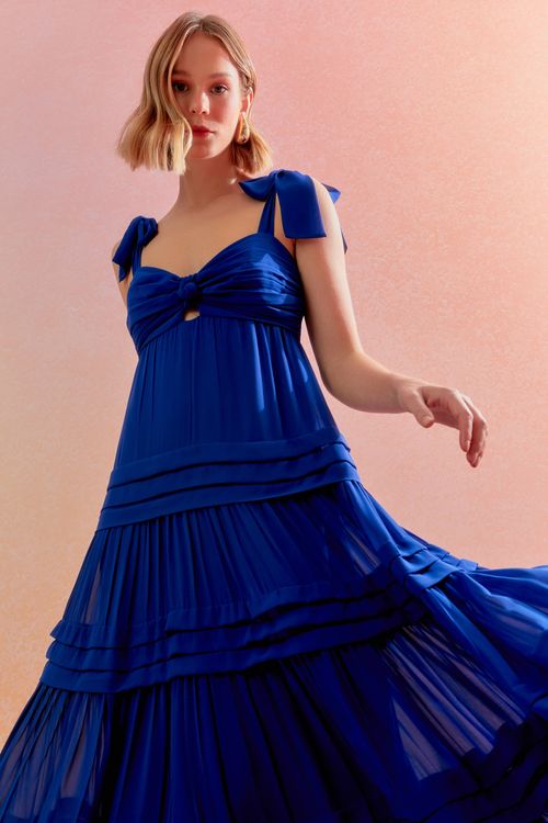Vestido Musseline Pregas - Marino