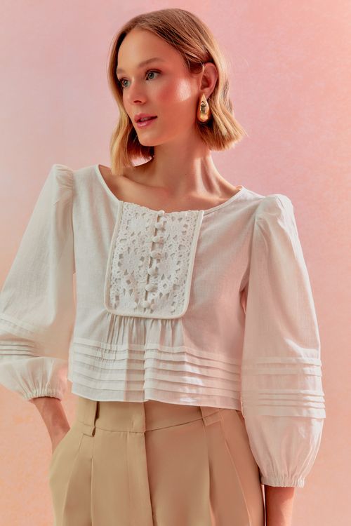 Blusa Linen Pala Croche - Off White