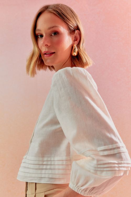 Blusa Linen Pala Croche - Off White