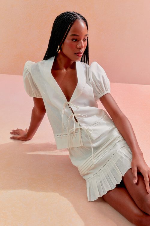 Conjunto Linen Saia Pregas - Off White
