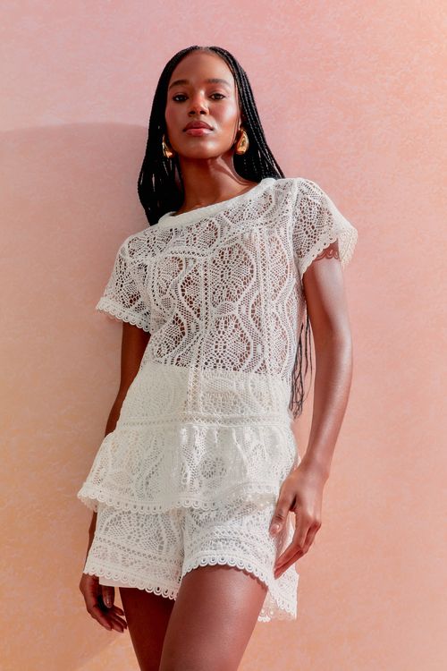 Conjunto Renda Crochet Entremeios - Off White