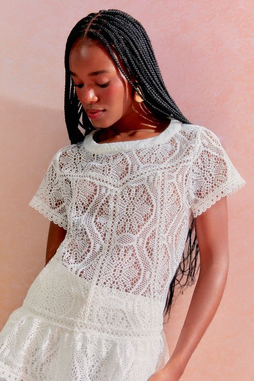 Conjunto Renda Crochet Entremeios - Off White