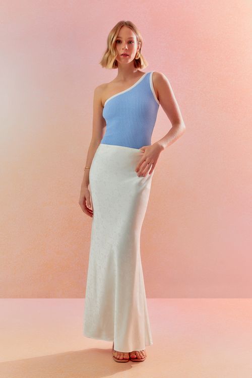 Saia Enviesada Tela Floral - Off White