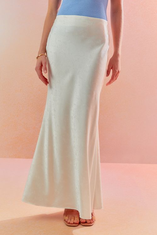 Saia Enviesada Tela Floral - Off White