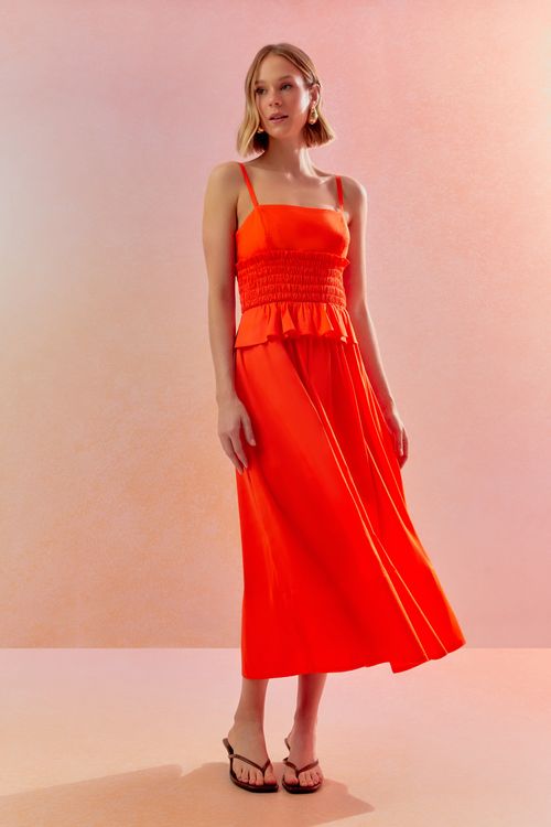 Vestido Tricoline Franzido - Sunset