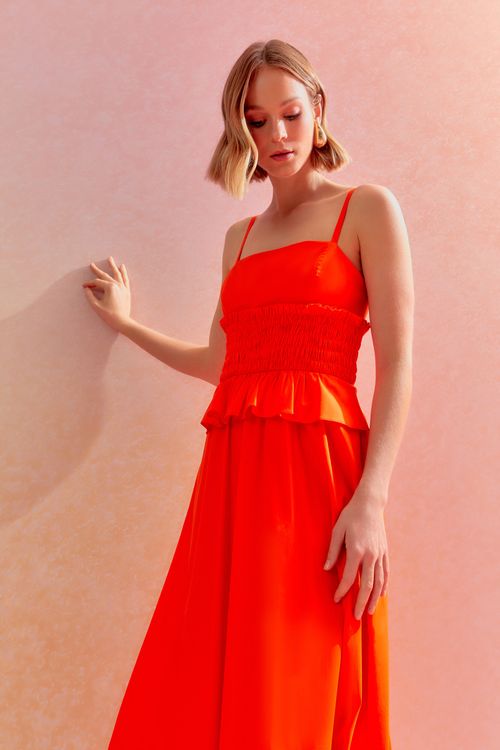 Vestido Tricoline Franzido - Sunset
